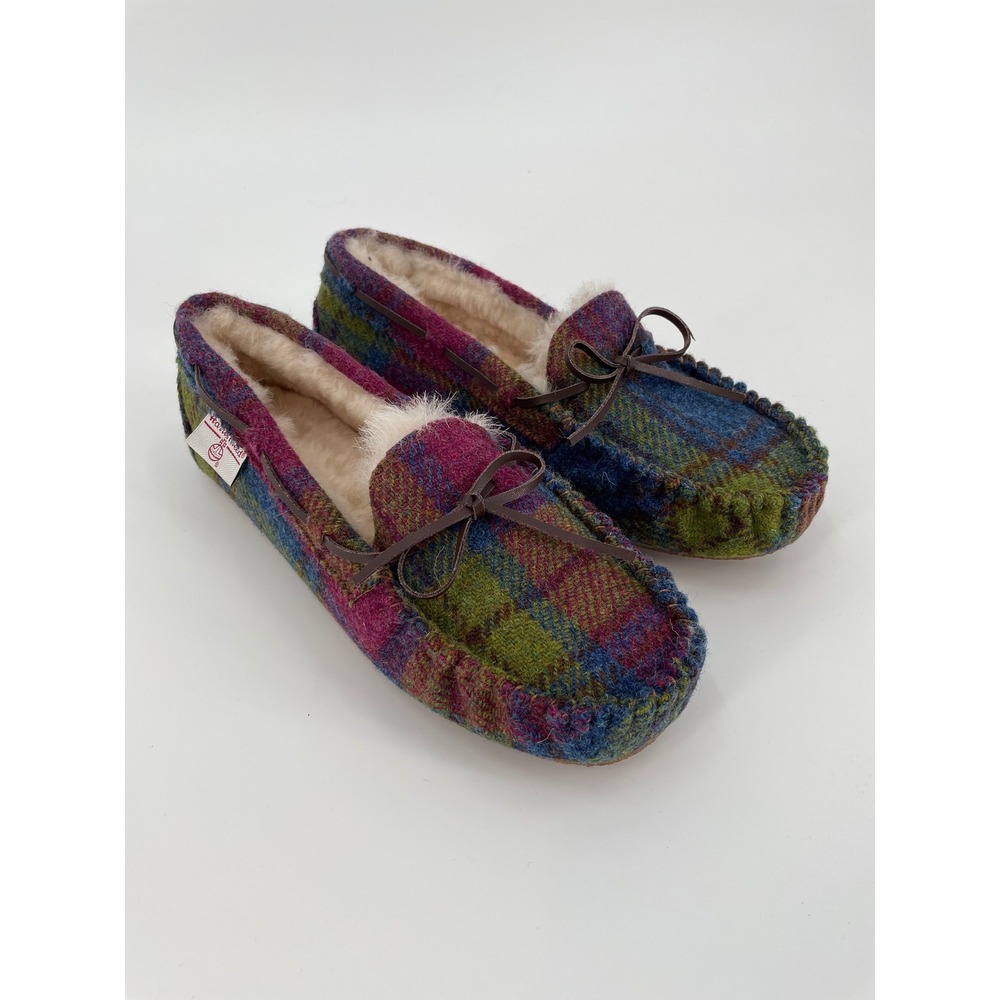 House of Bruar Harris Tweed Moccasin Slippers‎ Wool Raspberry Women UK 8 US 10